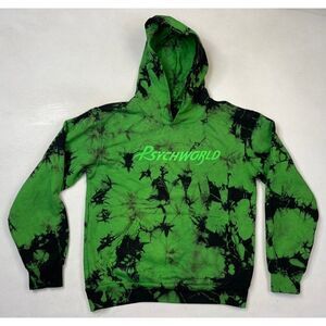 Psychworld Graphic Pullover Hoodie Men Medium Green Black Tie Dye
